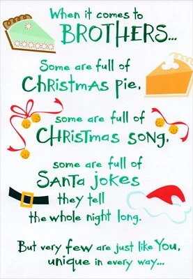 Funny CHRISTMAS Card FOR BROTHER, Full Pie Song Santa Jokes Humor by Hallmark +✉ - Image 1 of 4