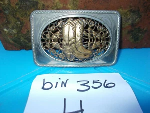 Belt Buckle Western themed silver and gold toned with Cowboy Boots - Picture 1 of 4