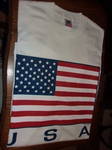 " U.S.A. FLAGGE " Vintage Fruit of the Loom T-SHIRT XXL ( 90er Jahre ? ) WEISS - Bild 1 von 2