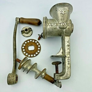 Vintage manueller Handkurbel Fleischwolf Keystone Zerkleinerer Nr. 20 Gusseisen - Bild 1 von 11