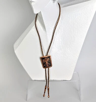 Corbata Bolo Thunderbird de cobre estampada del suroeste nativo americano Foto 1 de 4