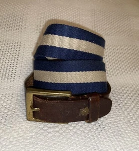 Southern Tide Surcingle Blue Tan Striped Belt Leather Cotton Twill Men’s Sz 30 - Picture 1 of 8
