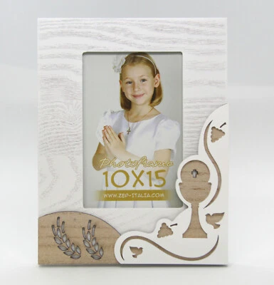 ZEP Cornice Prima Comunione in legno per foto 10x15cm marrone chiaro e decori 3D - Immagine 1 di 4