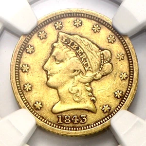 1843-D Gold $2 1/2 Dollar Liberty Head Quarter Eagle Certified NGC VF-25 CAC - Picture 1 of 7