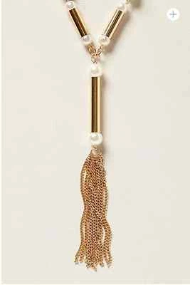 Collar Anthropologie Takara Borla Perlas Doradas y Blancas Colgante Cierre Langosta Foto 1 de 3