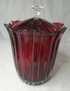 Large Cranberry Candy Dish With Lid Glass Canister Vintage Japan Decorative - Picture 1 of 7
