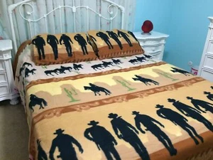 Western Cowboy Desert Cactus Wild Horse Run Lightweight Fleece Coperta Sham Set - Foto 1 di 4