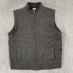L.L Bean Sweater Vest Mens XL Gray Lambswool Fleece Lined Knit Pocket Zip