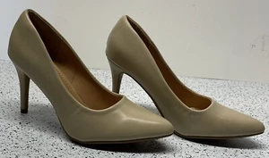 Trary Womens 7 Beige Faux Leather Pumps/High Heels Slip On Shoes - Picture 1 of 10