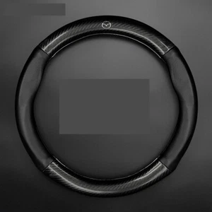 Carbon Fiber Car Steering Wheel Cover Genuine Leather 15''/38cm for Mazda Black - Imagen 1 de 5