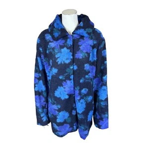 Isaac Mizrahi Women's Floral Printed Faux Fur Shearling Coat Navy 2X Plus Size - Picture 1 of 2