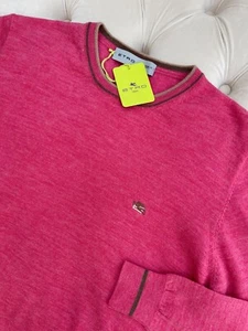 Unisex ETRO Milano Pullover Wool Knit Logo Crew Neck Pink Sweater M size - Picture 1 of 5