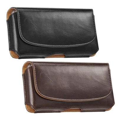 Horizontal Genuine Leather Belt Pouch iPhone Xs Waist Bag Magnetic Phone Cover - Image 1 of 4