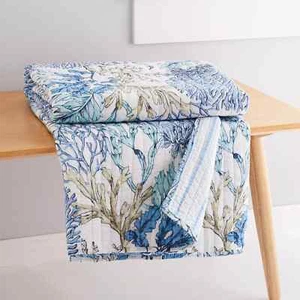 Mahina Euro Levtex Home Quilt Cotton Coral Beach Bay Ocean Nautica FULL/QUEEN - Picture 1 of 4