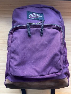 Mochila vintage Nike púrpura con fondo de cuero/seude tostado logotipo retro años 90 - RARA Foto 1 de 4