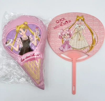 Sailor Moon Q-Pot. Cafe Ice Cream Shaped Small Pillow Usagi + Fan NEW Japan New - Image 1 of 2