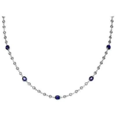 5Ct Round Lab Created Sapphire Women's Choker Necklace 14K White Gold Plated 16" - Image 1 of 4