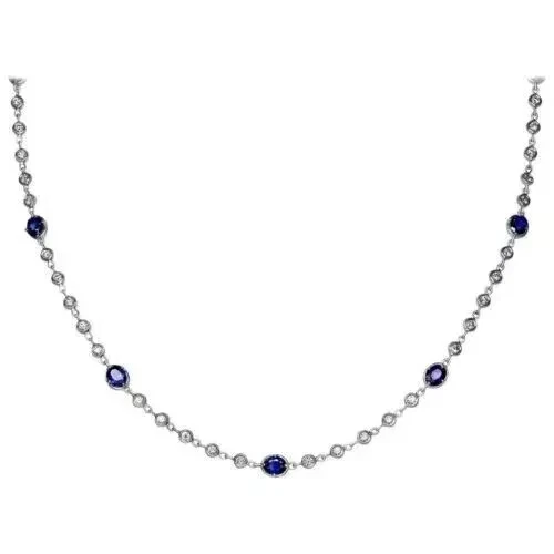 5Ct Round Lab Created Sapphire Women's Choker Necklace 14K White Gold Plated 16" - Image 1 of 4