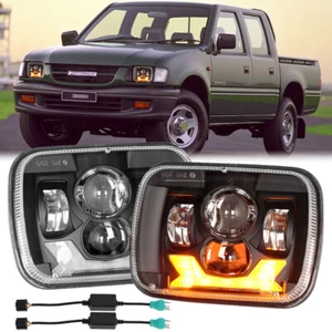 Pair 7x6'' 5X7'' LED Headlights Halo DRL +Adapters For Holden Rodeo Toyota Hilux - Picture 1 of 14