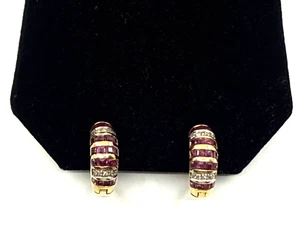 Ohrringe 14 Karat Gelbgold rosa Saphire Diamanten Huggie - Bild 1 von 7