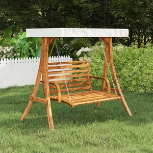 Swing Frame with Cream Roof Solid Bent Wood with Teak Finish - Picture 1 of 6