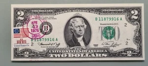 1976 Two Dollar Federal Reserve Note $2 with Stamp - First Day of Issue #96384 - Picture 1 of 2