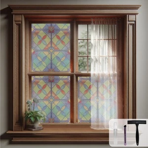Stained Glass Window Film, Static Cling Window Privacy Film with Installation... - Picture 1 of 7