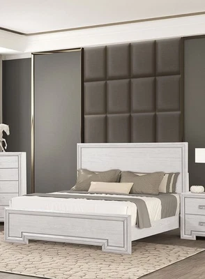 Rustic White Finish Eastern King Size 1pc Bed Set Transitional Style Bedroom - Image 1 of 4