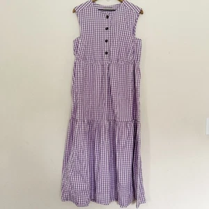 Everlane Gingham Tiered Midi Purple Cotton Dress Size Medium - Picture 1 of 8