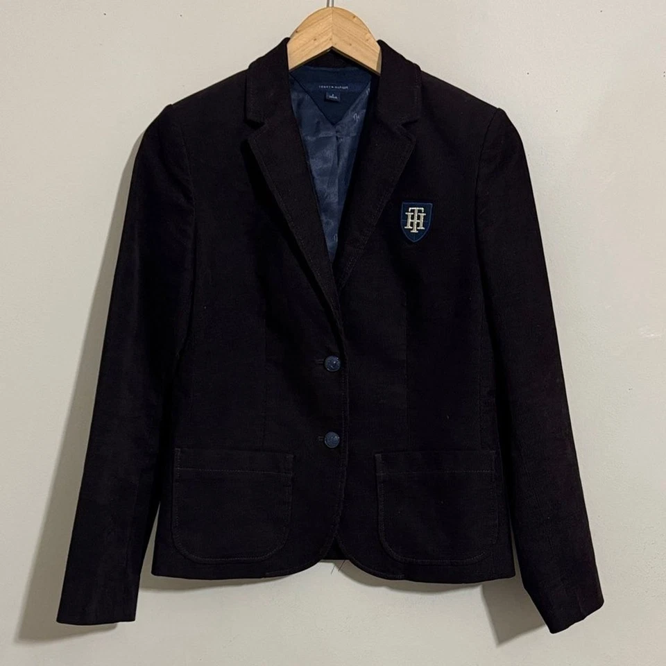 Blazer Tommy Hilfiger Para Mujer Marrón Oscuro Logo Cresta Pana Talla 2 Academia Foto 1 de 4