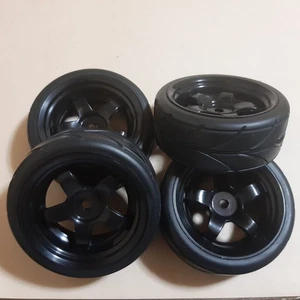 TAMIYA 5-Spoke Black Grip Tires & Wheels Set for TT02 TT01 TB03 TA05 RC Car - Picture 1 of 3