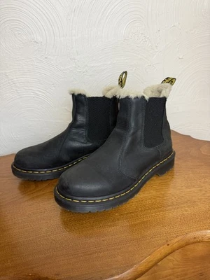 Dr. Doc Martens Leonore 2976 Black Leather Boots Bootie Size 8 Faux Fur Lined - Image 1 of 4