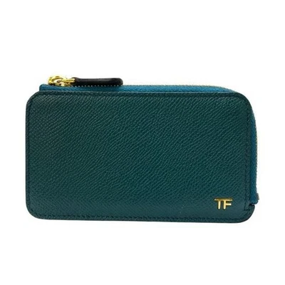Tarjetero monedero de cuero Tom Ford con cremallera verde Foto 1 de 4