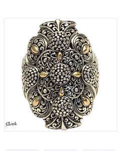 Retired Sarda Gem Collection Of Bali Sterling Silver &18kgold Filigree Ring Sz7 - Picture 1 of 7