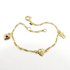 Echt Gold 333 Kinder Armband Charm Armkette Rubin Herz betender Engel 15 - 13 cm - Bild 1 von 3