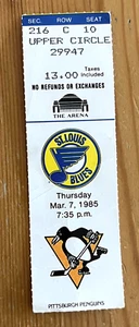 RARO BOLETO JUGADO PINGÜINOS NOVATO MARIO LEMIEUX 3/7/85 JUEGO STUB-BLUES-FEDERKO - Imagen 1 de 2
