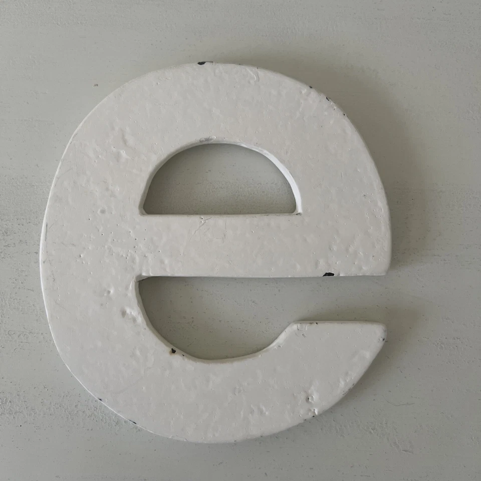 Monogram Initial E Pottery Barn Teen ~ WHITE RUSTIC METAL LETTER "e" ~ NIB HTF! - Image 1 of 3