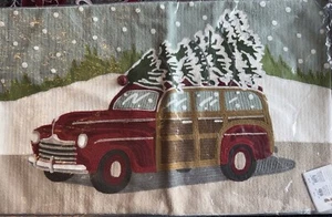 Pottery Barn Woody Car Crewel Embroidered Lumbar Pillow Cover 16 x 26 Ships Flat - Picture 1 of 2