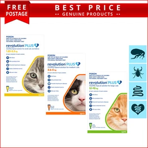Revolution Plus for Cats All Sizes 3 Doses Flea Tick Heartworm Worms Control - Picture 1 of 5