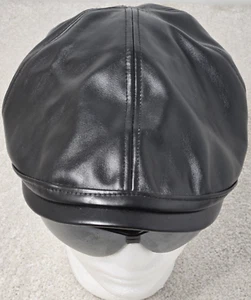 Leder Cabbie Mütze Zeitungsjunge schwarz 100% PU Made in P.R.C. medium large fit stretch - Bild 1 von 7