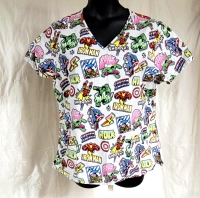 Marvel Advengers Womens Scub Top sz Large V-neck 100% Cotton - Image 1 of 4