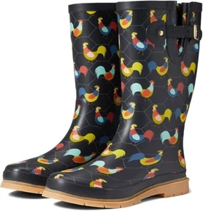 Western Chief Womens US 6 Black Chicken Plaid Waterproof Tall Rain Boots KHD2016 - Picture 1 of 8