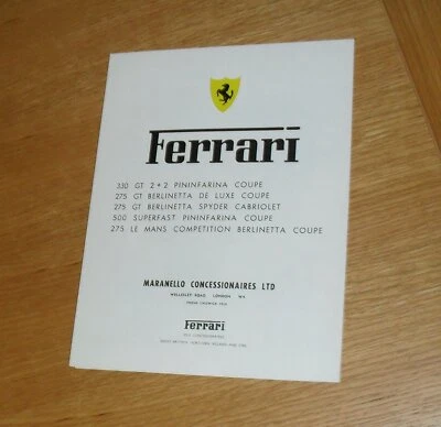 Folleto Ferrari 1965-1966 275 Le Mans Competition 500 Superfast 275 GT 330 Foto 1 de 4