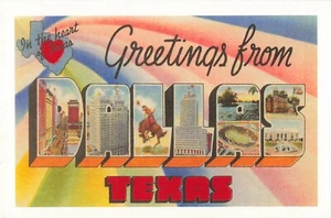 Postal de reproducción de letras grandes de Dallas en el corazón de Texas TX de Dallas en el corazón de Texas - Imagen 1 de 2