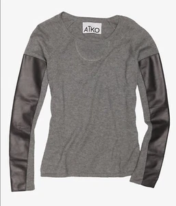 $ 295 Neu mit Etikett Aiko Kwan Leder-SLV Pullover grau Baumwolle/Kaschmir Anthropologie XS S - Bild 1 von 12