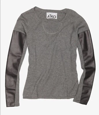 Suéter cinza algodão/cashmere Anthropologie XS P US$ 295 NOVO COM ETIQUETAS AIKO Kwan couro-SLV - Imagem 1 de 4