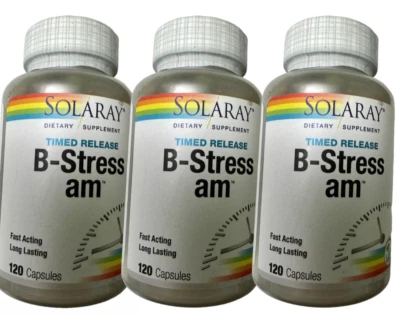 (3 Pack of 120 Caps) Solaray Timed Release B-Stress AM  Long Lasting Fast Acting - Image 1 of 3