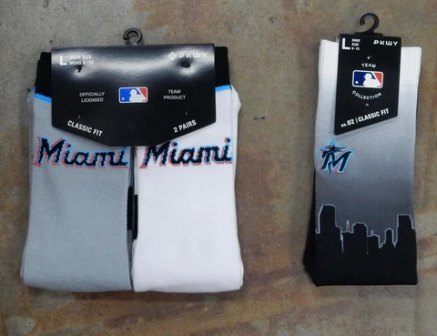 Miami Marlins 3 Pack Gift Socks Large Fits Men Size 6-12 Home Away Skyline Sky Cover