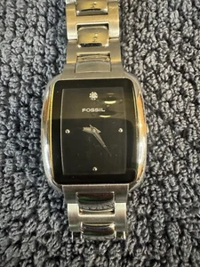 Men Fossil Arkitekt Watch Fs4043 Silver Case Steel Band Black Face Diamond Accen - Picture 1 of 6