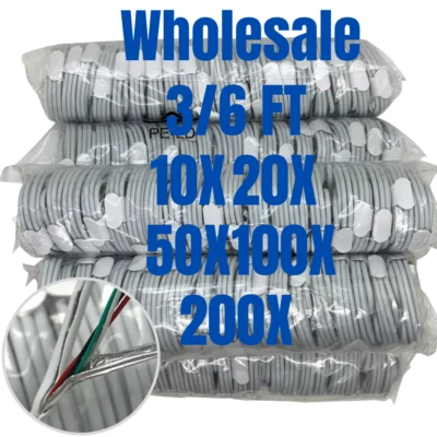Venta al por mayor Lote de cables de carga rápida USB a granel de 3 pies y 6 pies para iPhone 12 11 Pro XR 8 Foto 1 de 4